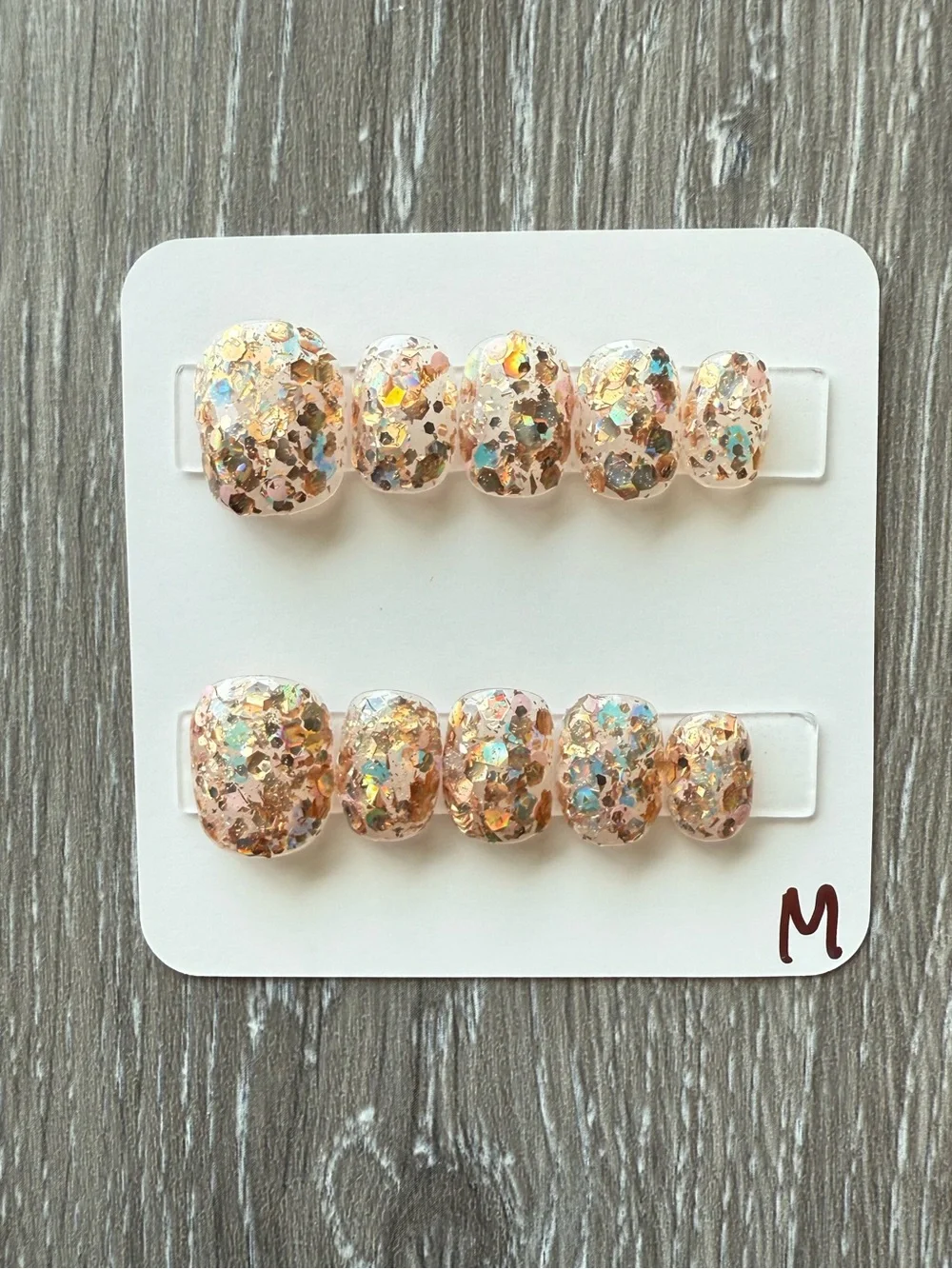 Peach Glitter Press-On Nails Set — Sparkling Peach Accent